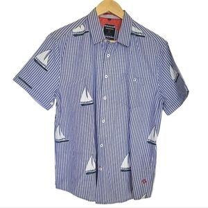 Point Zero Striped Button Down Short Sleeve Shirt